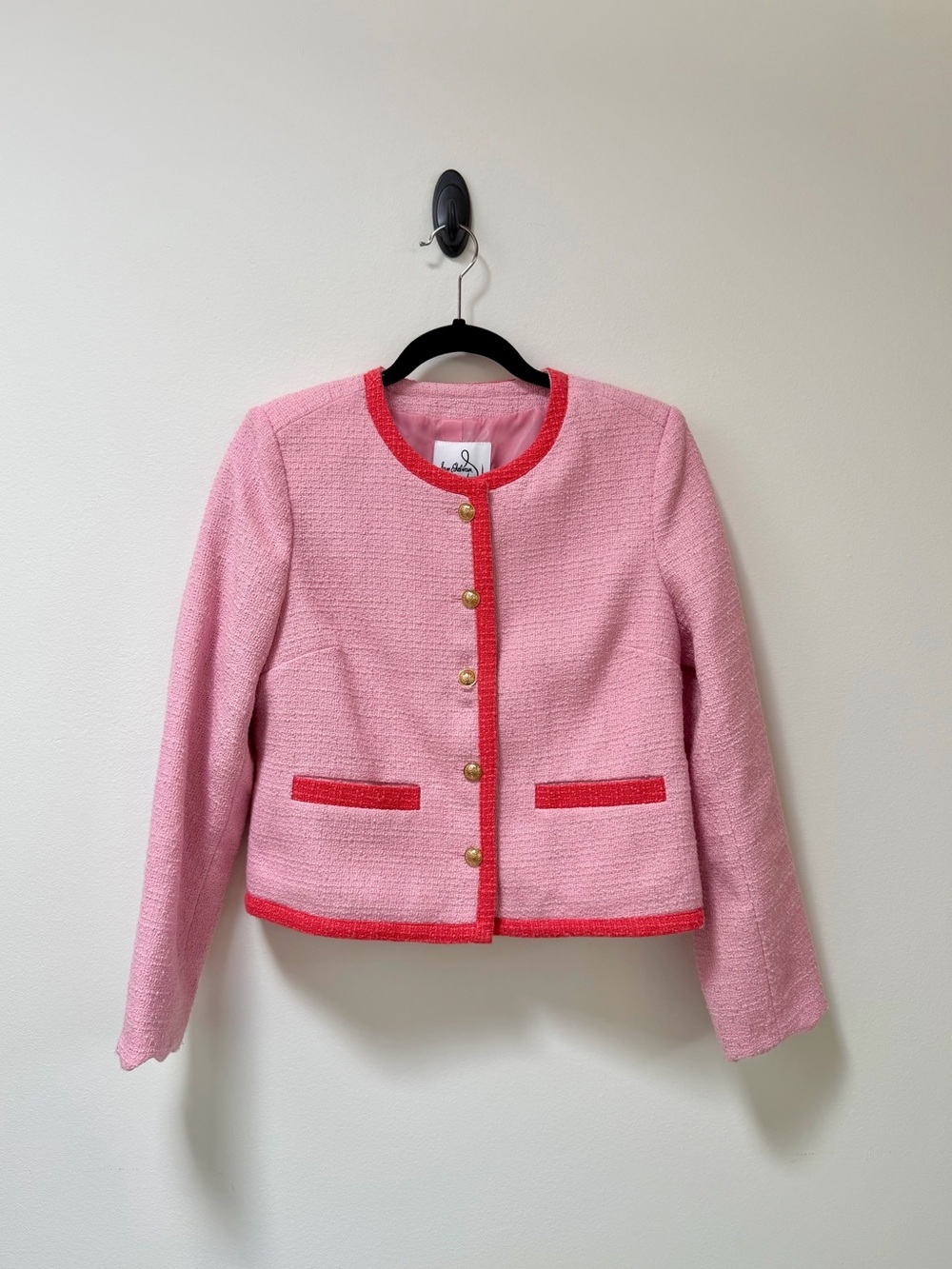 Sam Edelman Pink Tweed Boucle Lady Jacket Gold Buttons S